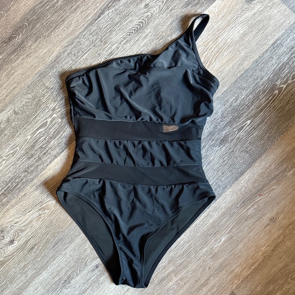 Blooming Jelly Black One Shoulder One Piece Swimsuit Size L - Picture 1 of 3